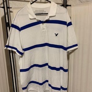American Eagle White Striped Polo Shirt